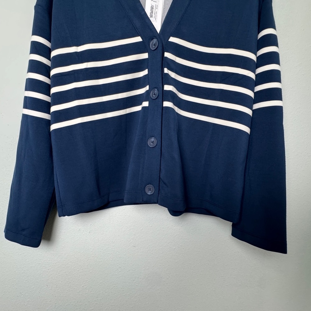 NEW SPANX airessentials long sleeve cardigan in midnight navy stripe size medium - Picture 6 of 13